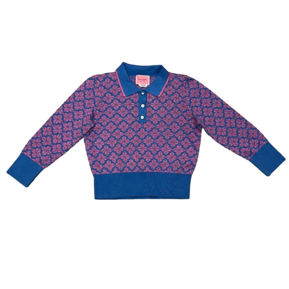 Kate Spade Women’s Flower Polo Sweater size Medium Pink & Blue✨ - Picture 2 of 12